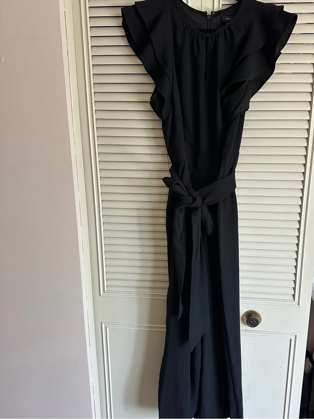 J. Crew Black Ruffle-Sleeve Romper with Waist Tie